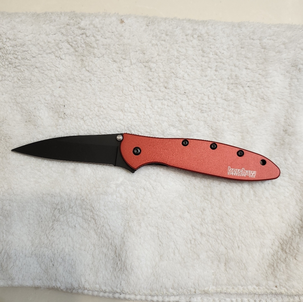 Kershaw Leek 1660 RED Handle Black Blade Rear Assisted Opening
